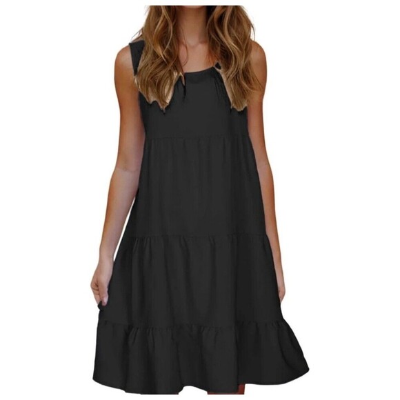 Black Dress Solid Sleeveless Size 3X Lightweight Tiered Side Zipper - Picture 1 of 8
